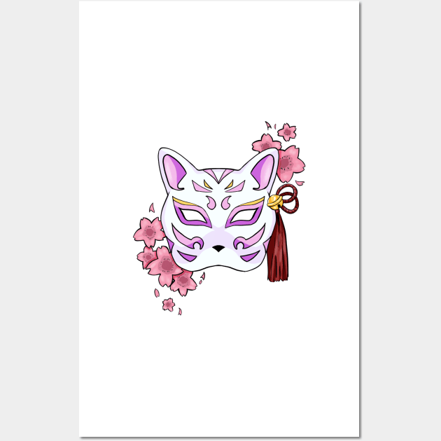 Cherry Blossom Fox Pink Mask - A Playful and Elegant Design Wall Art by alexandre-arts